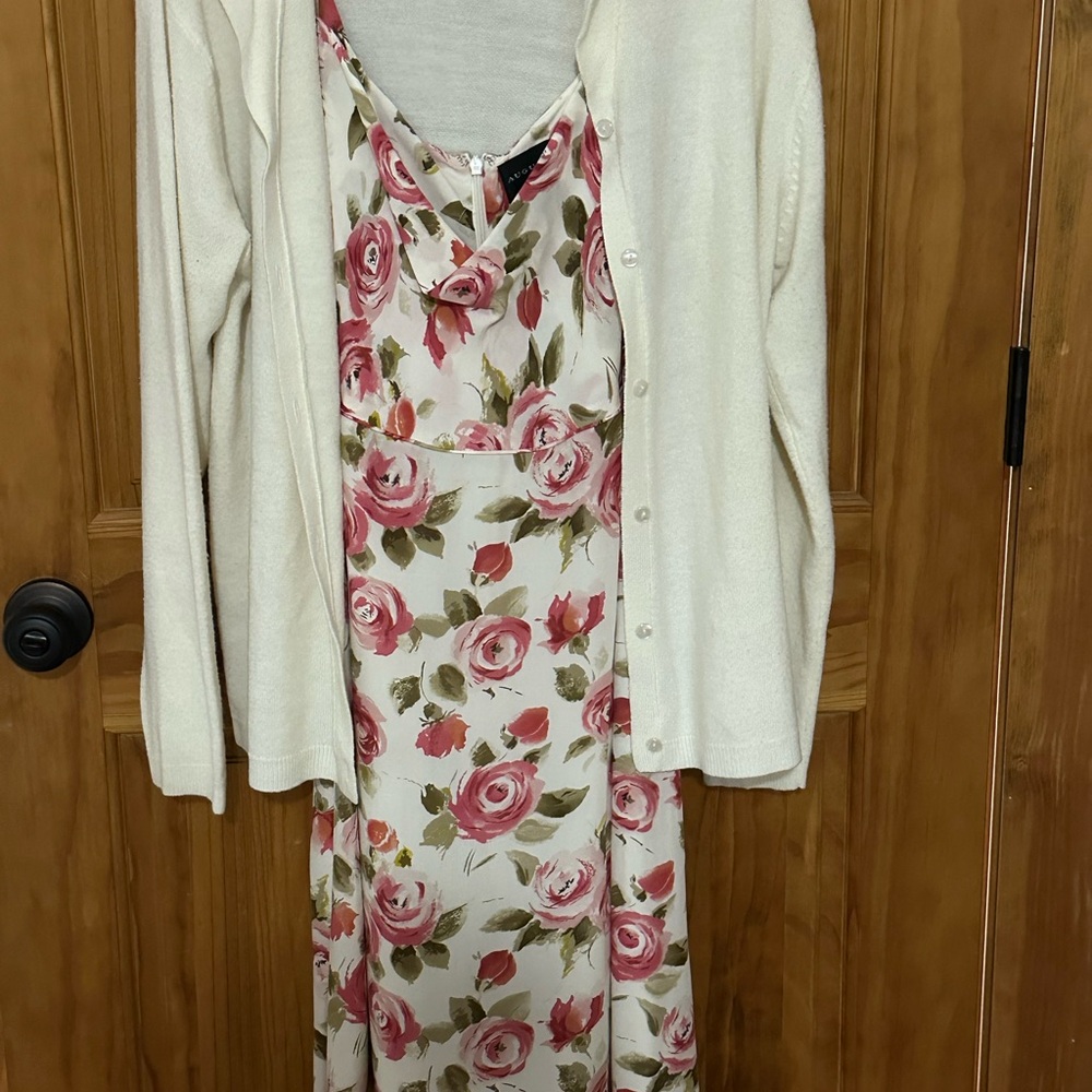 Floral Dress with Cream Cardigan